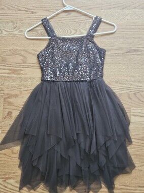 Girls' Black Sequin Tulle Party Dress